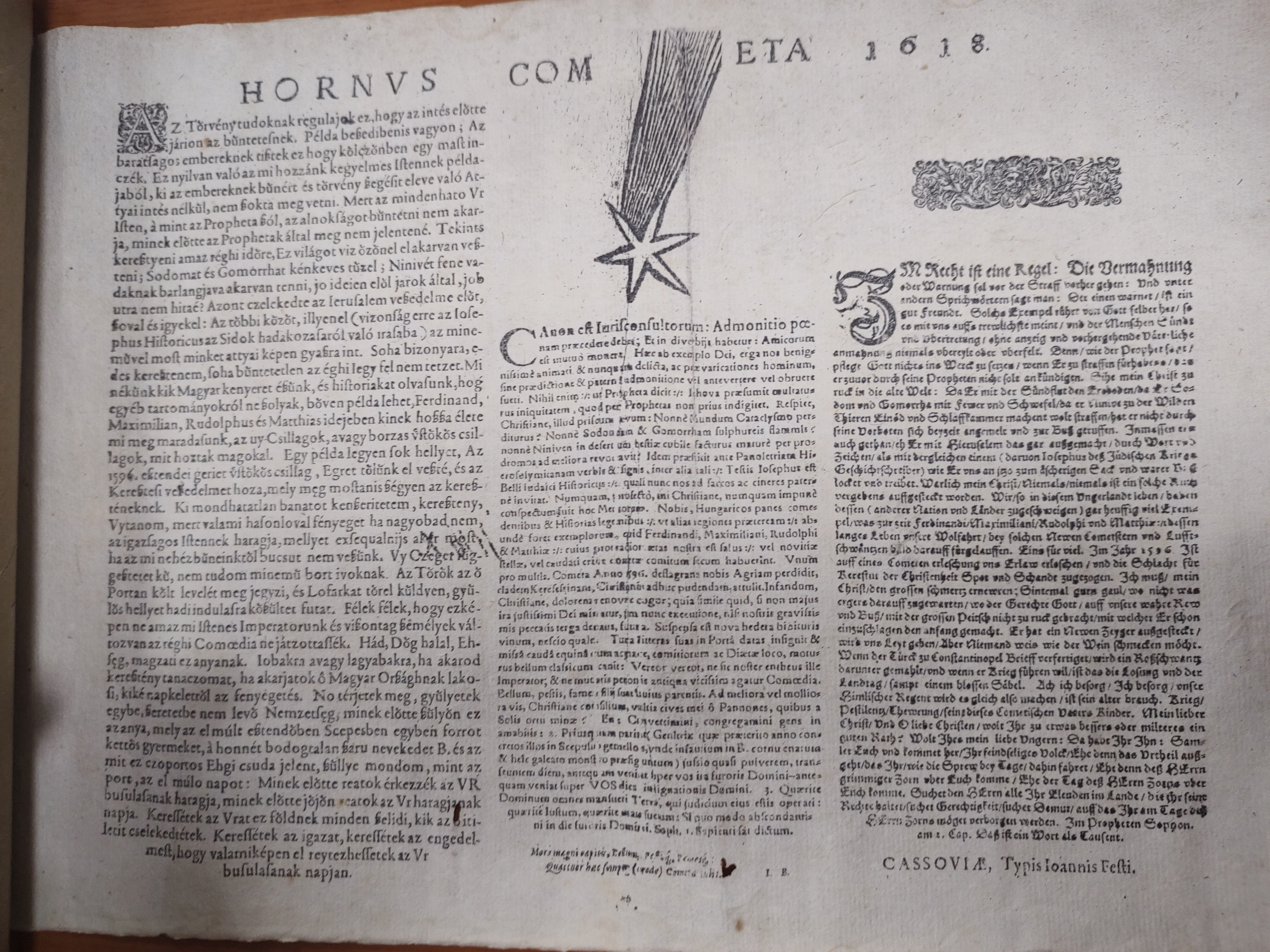 vzácny dokument o kométe z roku 1618