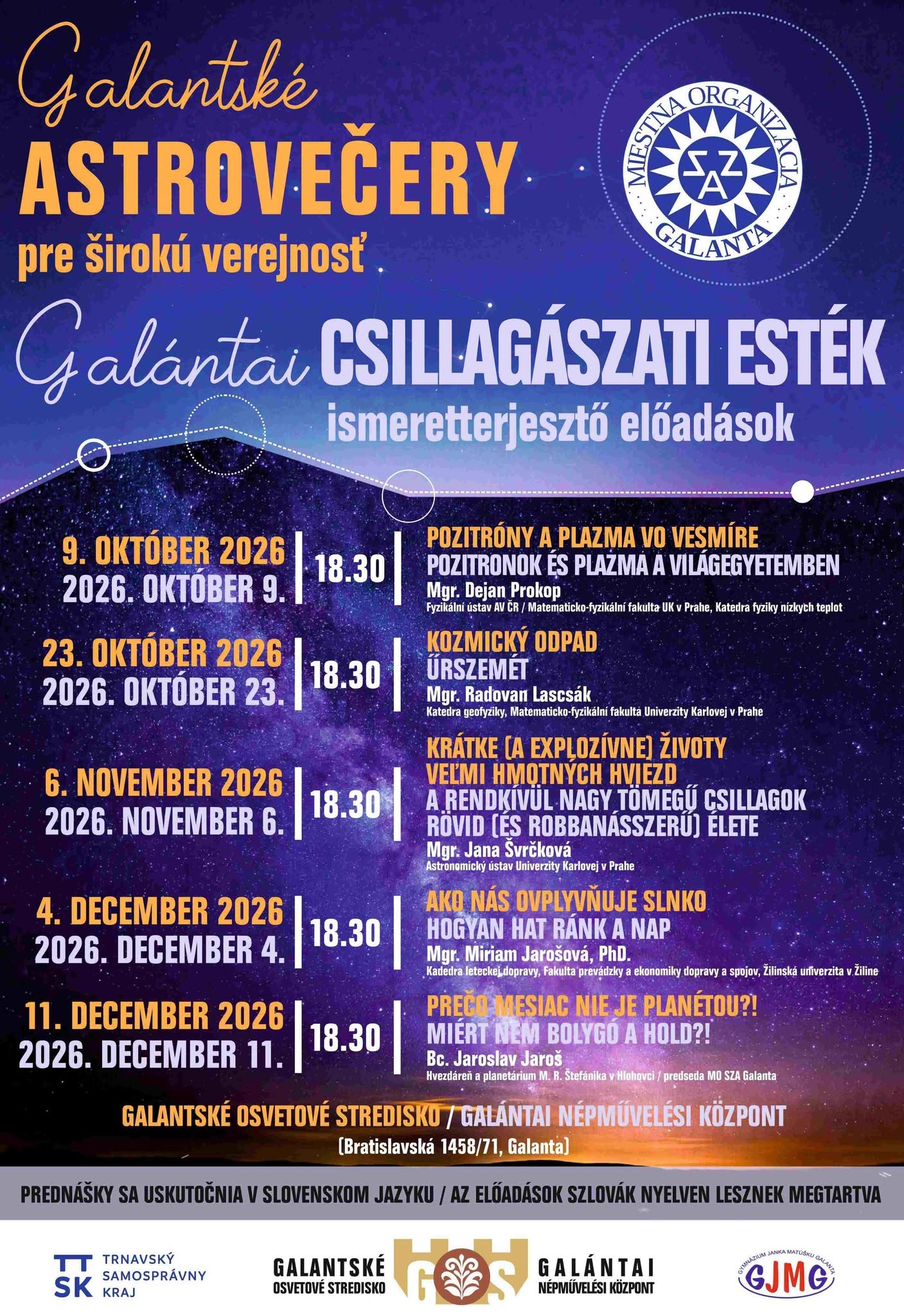 Galantské astrovečery – Pozitróny a plazma vo vesmíre