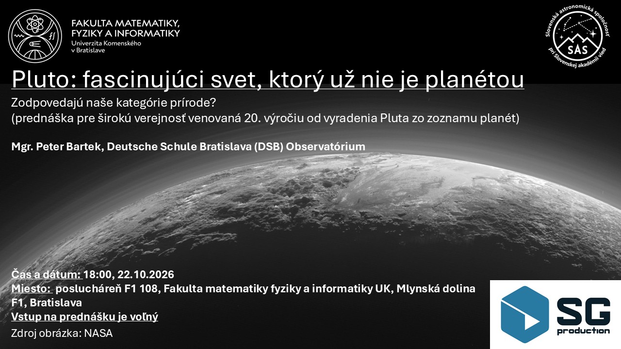 Pluto – prednáška Petra Barteka, 22. októbra 2026